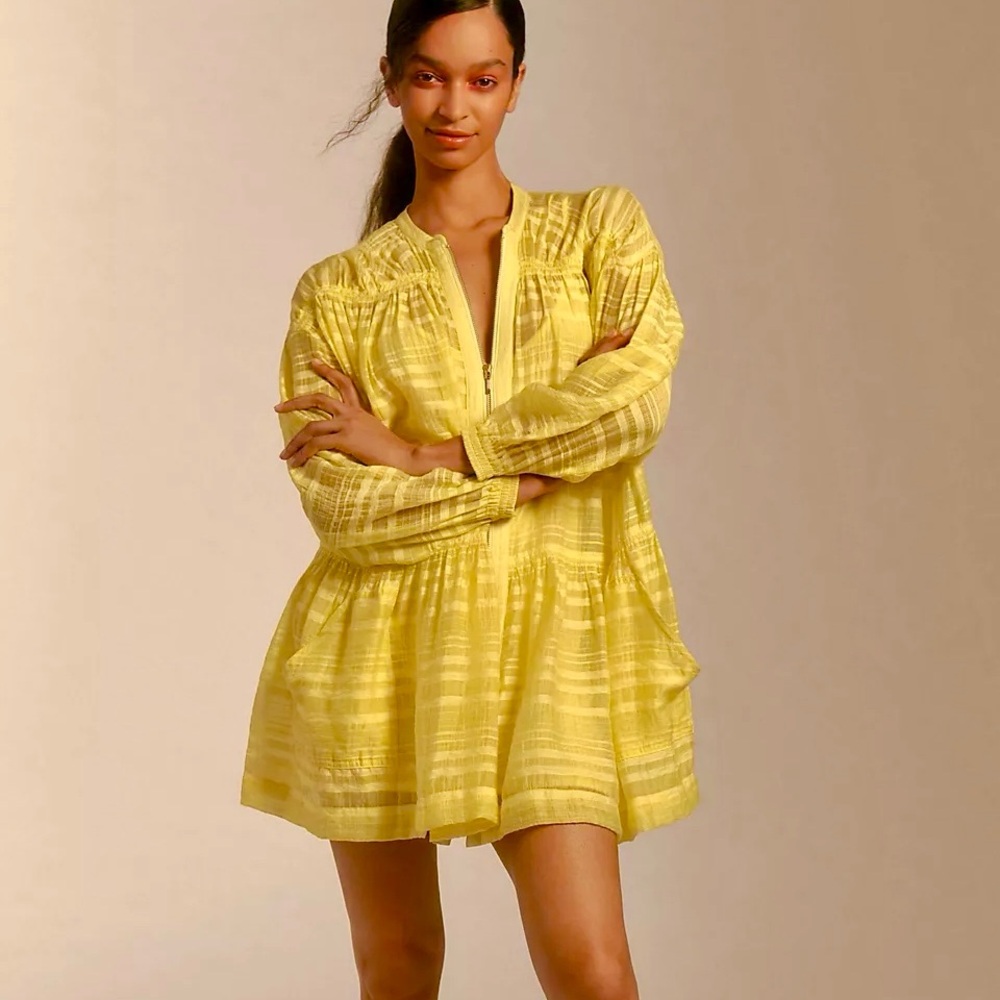 Anthropologie Zip-Front Mini Dress Yellow Size S, NWT